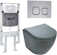 WeltWasser Унитаз подвесной Merzbach 004 MT-GR в комплекте с инсталляцией Amberg 497 ST с клавишей смыва хром – фотография-1